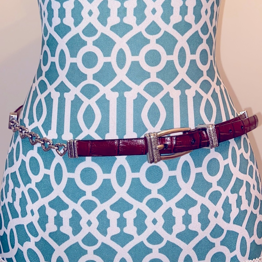 Brighton Brown Croco Leather Heart Link Belt L 34
